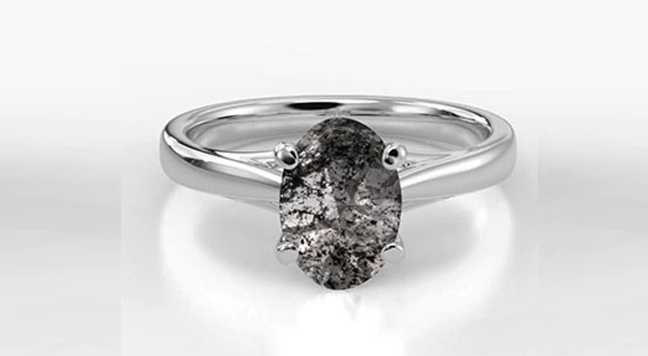 Salt and pepper Oval diamond ring by Diamonds-USA
