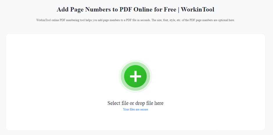 WorkinTool Online PDF Numbering Tool